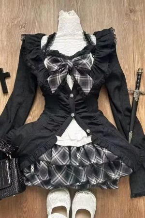 New Style Trends - Acubi Dark Doll Bow-Knit Outfit Set - Outfit Ideas