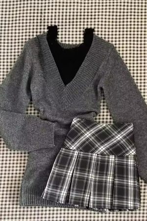 New Style Trends - Acubi Dark Doll Bow-Knit Outfit Set - Outfit Ideas
