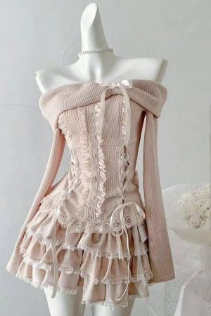 New Style Trends - Acubi Dark Doll Bow-Knit Outfit Set - Outfit Ideas