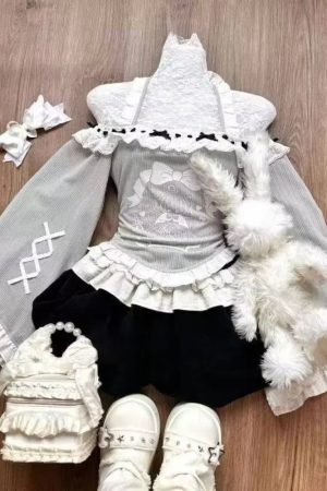 New Style Trends - Acubi Dark Doll Bow-Knit Outfit Set - Outfit Ideas