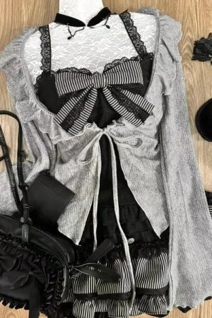 New Style Trends - Acubi Dark Doll Bow-Knit Outfit Set - Outfit Ideas