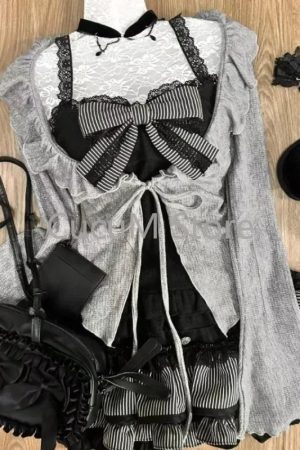 New Style Trends - Acubi Dark Doll Bow-Knit Outfit Set - Outfit Ideas