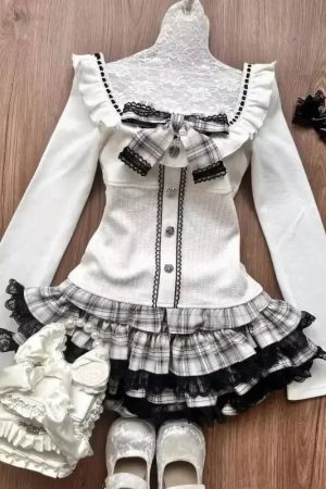 New Style Trends - Acubi Dark Doll Bow-Knit Outfit Set - Outfit Ideas