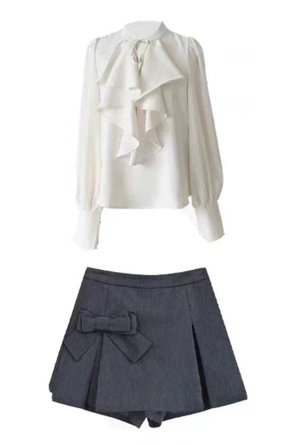 New Style Trends - Acubi Elegant Ruffle Blouse and Bow Skirt Set - Outfit Ideas