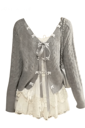 New Style Trends - Acubi Lace Bow-Knit Outfit Set - Outfit Ideas