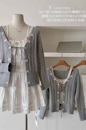 New Style Trends - Acubi Lace Bow-Knit Outfit Set - Outfit Ideas