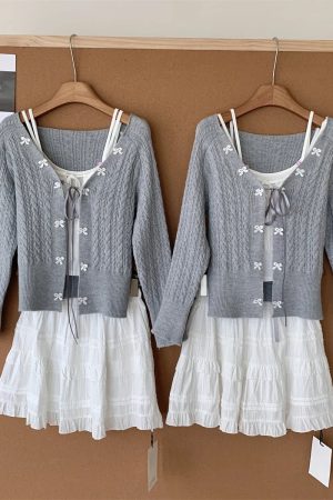 New Style Trends - Acubi Lace Bow-Knit Outfit Set - Outfit Ideas