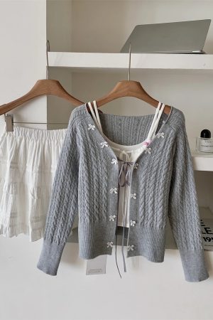 New Style Trends - Acubi Lace Bow-Knit Outfit Set - Outfit Ideas