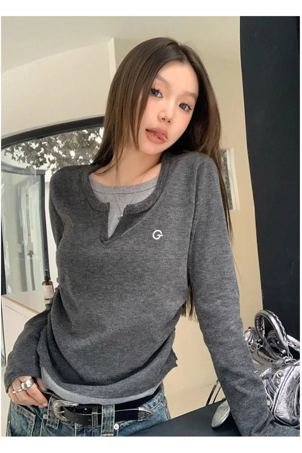 New Style Trends - Acubi Minimalist Split Neck Layered Top - Outfit Ideas