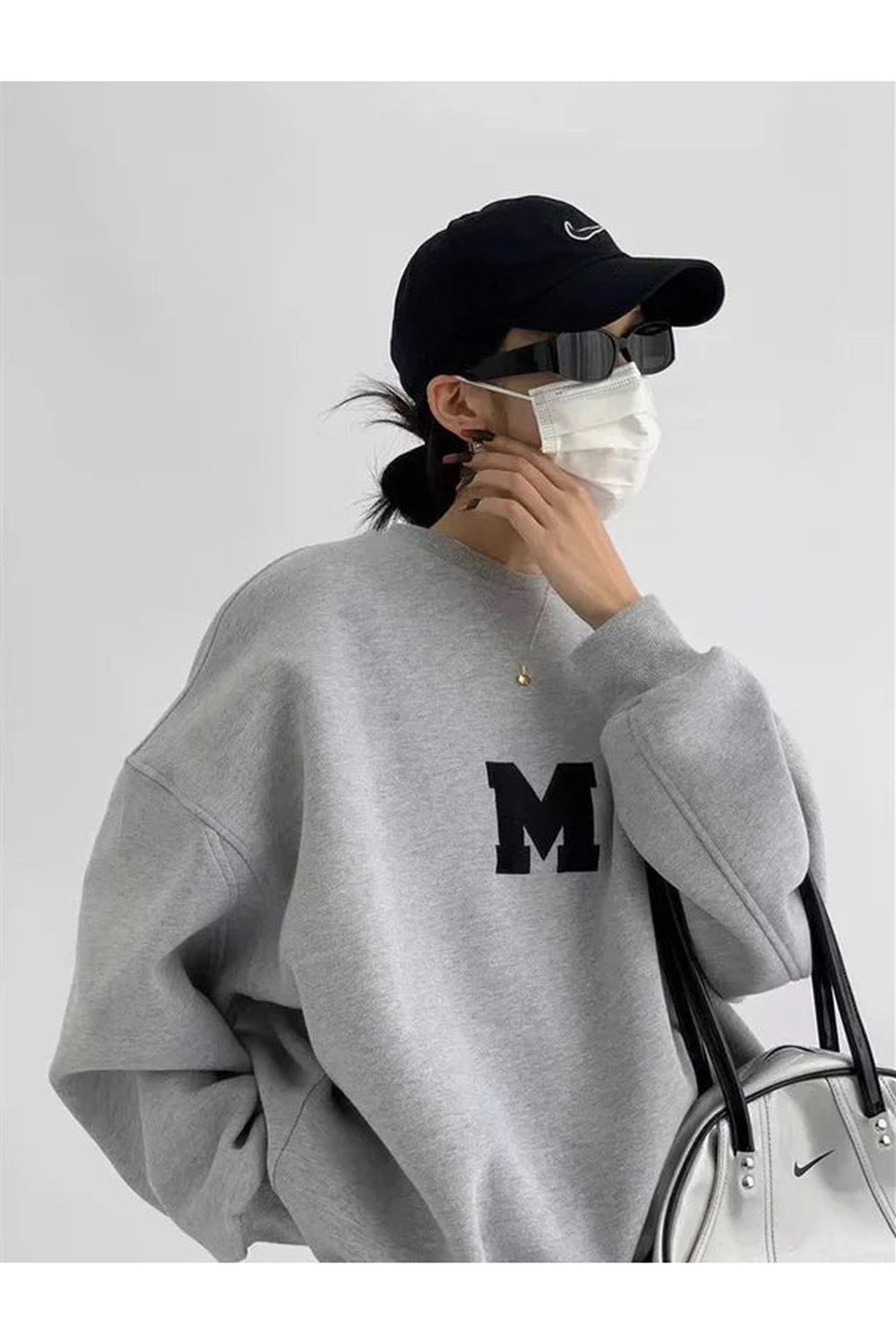 New Style Trends - Acubi Monochrome Varsity M Oversized Sweatshirt - Outfit Ideas