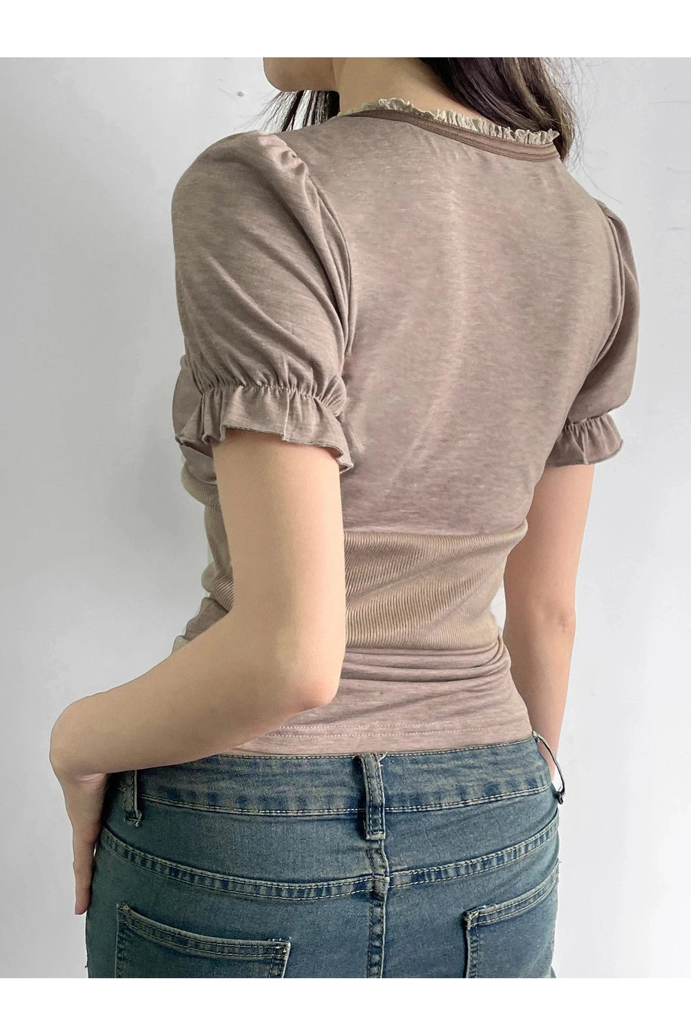 New Style Trends - Acubi Puff Sleeve Ruffle Trim Top - Outfit Ideas