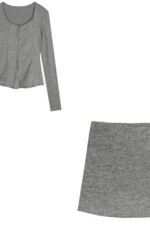 New Style Trends - Acubi Style Heather Knit Co-Ord Outfit Set - Outfit Ideas
