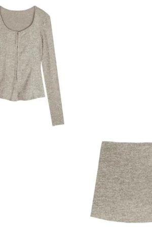 New Style Trends - Acubi Style Heather Knit Co-Ord Outfit Set - Outfit Ideas
