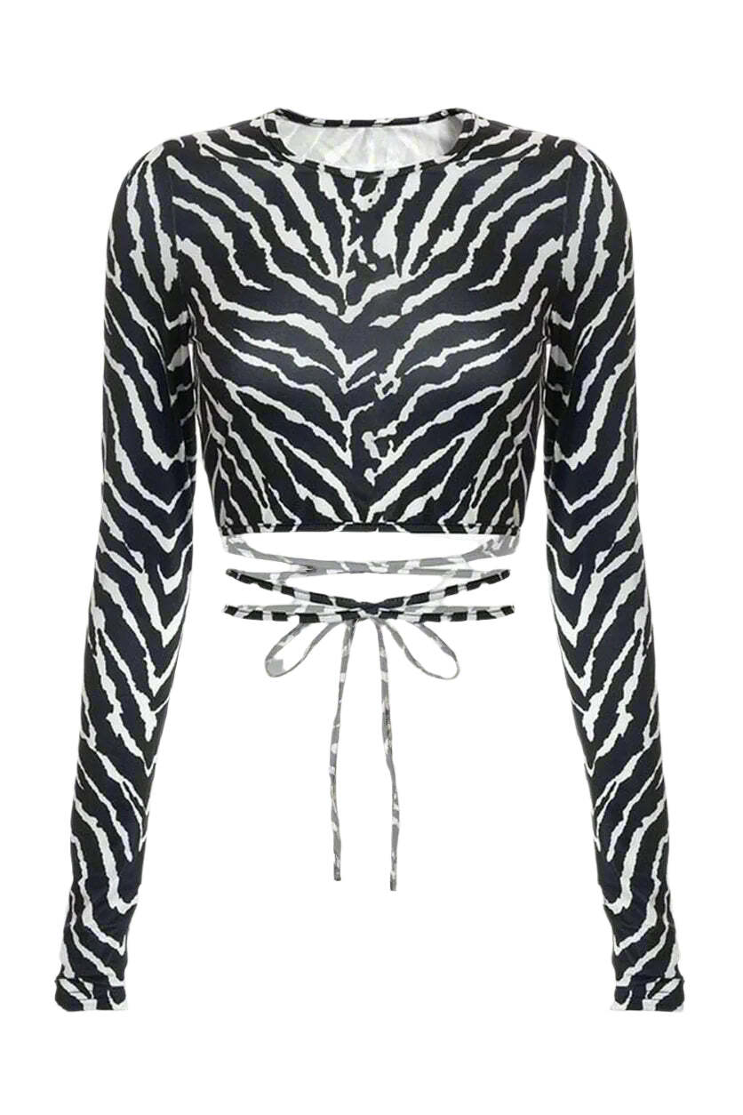 New Style Trends - Aesthetic Backless Long Sleeve Zebra Crop Top - Outfit Ideas