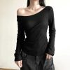 New Style Trends - Aesthetic Black Off-Shoulder Ribbed Top - Outfit Ideas