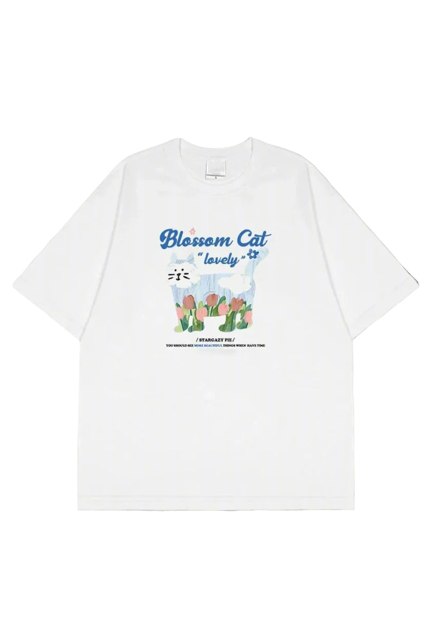 New Style Trends - Aesthetic Blossom Cat Tulip T-Shirt - Outfit Ideas