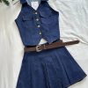 New Style Trends - Aesthetic Denim Diva Pleated Skirt Outfit Set - Outfit Ideas