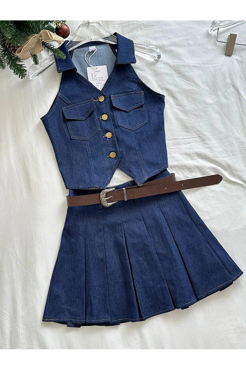 New Style Trends - Aesthetic Denim Diva Pleated Skirt Outfit Set - Outfit Ideas