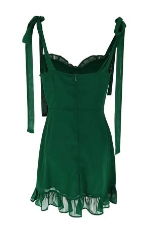 New Style Trends - Aesthetic Emerald Ruffle Strap Dress - Outfit Ideas