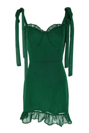 New Style Trends - Aesthetic Emerald Ruffle Strap Dress - Outfit Ideas