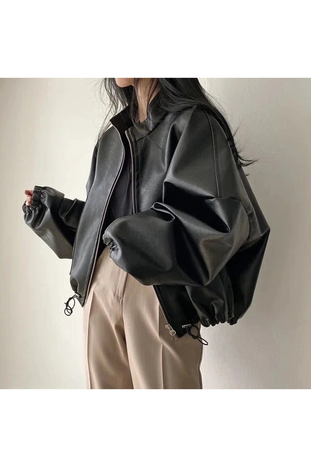 New Style Trends - Aesthetic Fall Oversized Faux Leather Bomber Jacket - Outfit Ideas