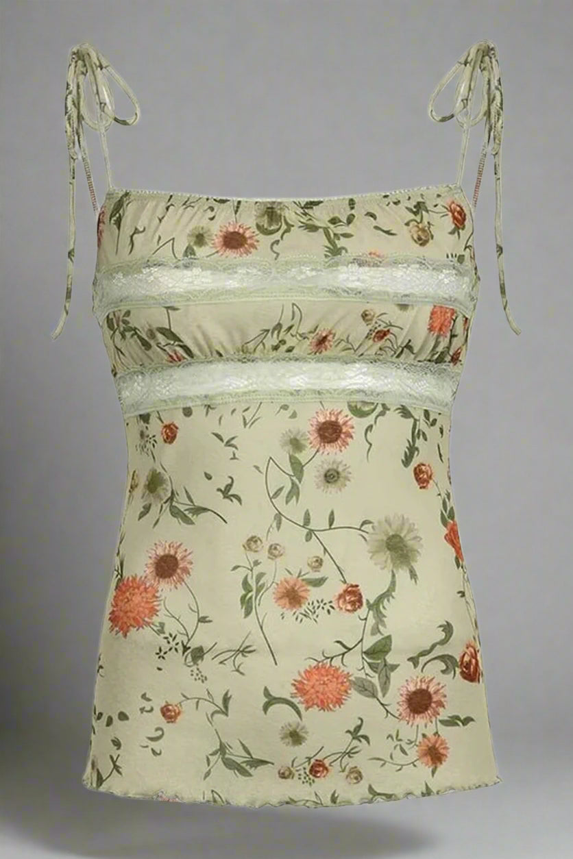 New Style Trends - Aesthetic Floral Lace-Trim Cami Top - Outfit Ideas