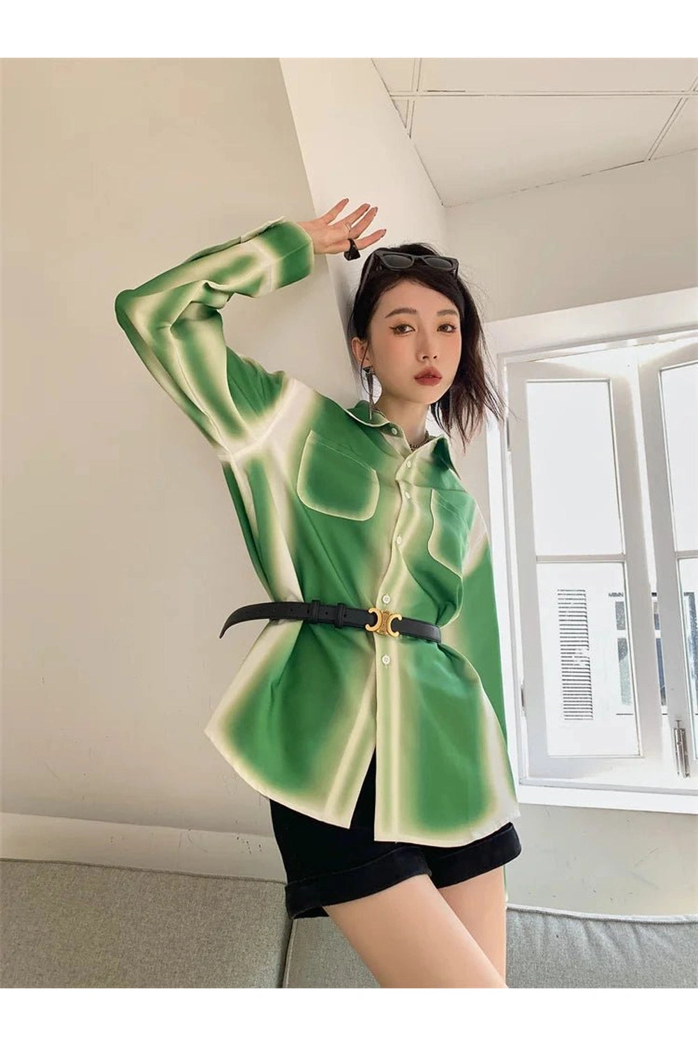 New Style Trends - Aesthetic Green Ombre Button-Up Shirt - Outfit Ideas