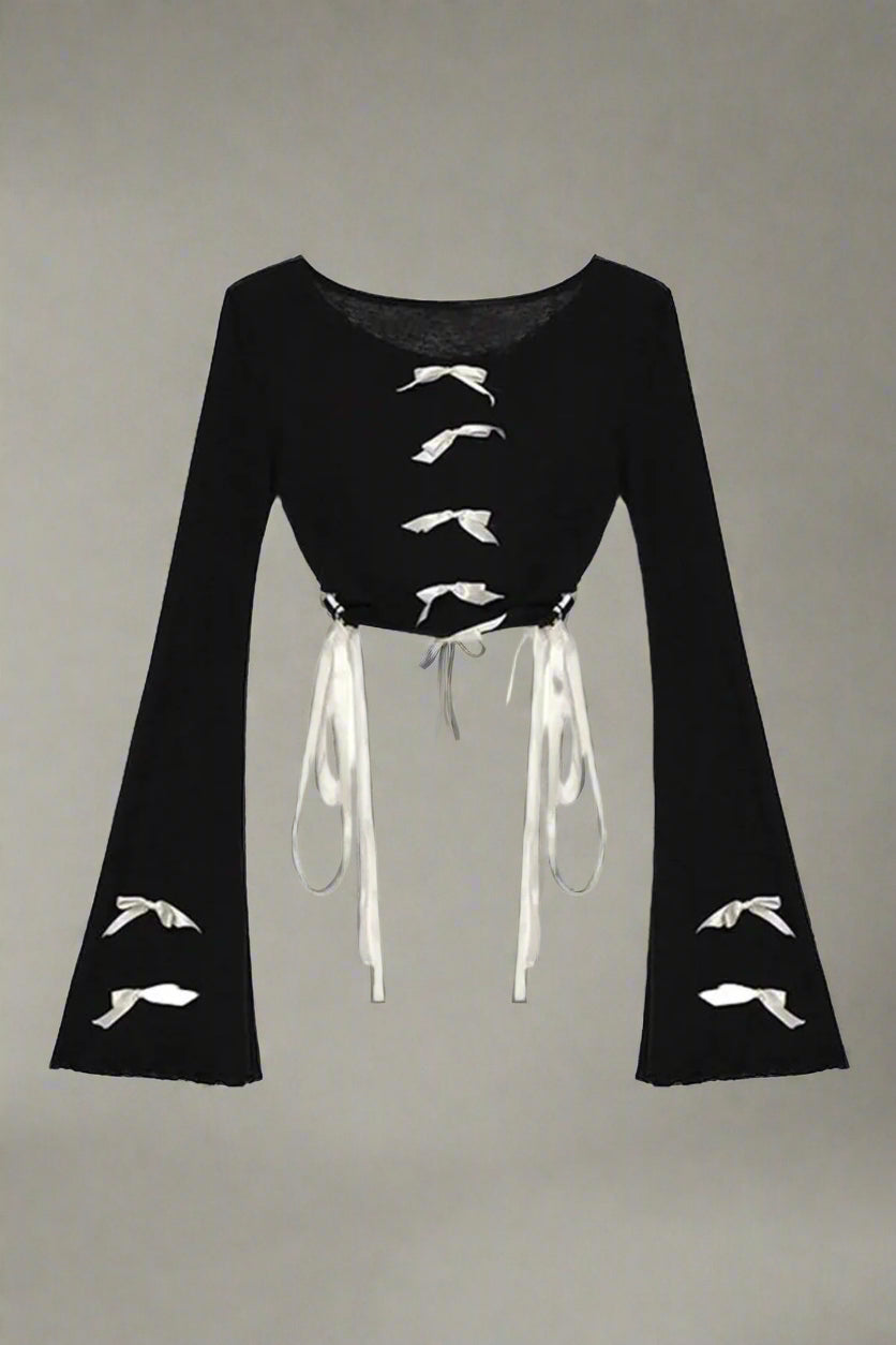 New Style Trends - Aesthetic Midnight Ties Bell-Sleeve Top - Outfit Ideas