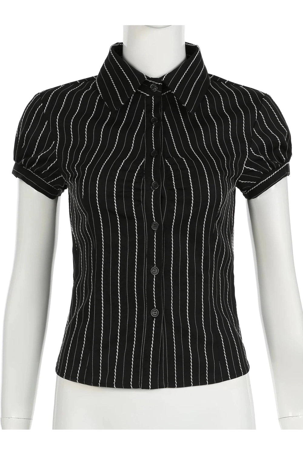 New Style Trends - Aesthetic Pinstripe Fitted Button-Up Blouse - Outfit Ideas
