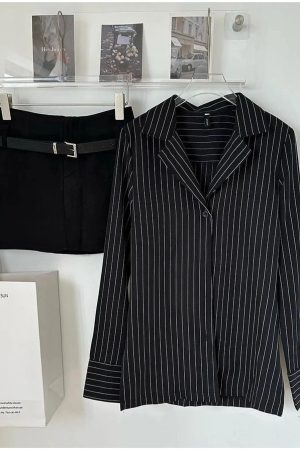 New Style Trends - Aesthetic Pinstripe Power Blazer and Skirt Outfit Set - Outfit Ideas