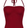 New Style Trends - Aesthetic Red Lace-Trim Halter Top - Outfit Ideas