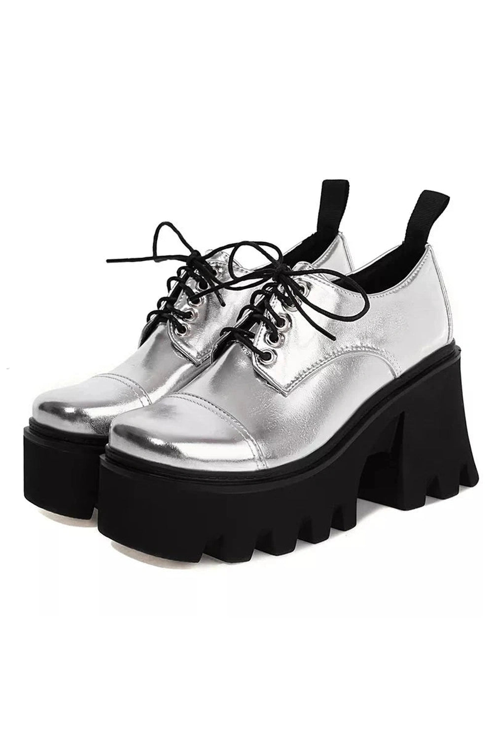 New Style Trends - Aesthetic Silver Platform School Shoes - Outfit Ideas