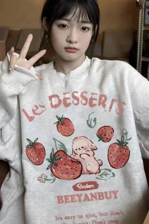 New Style Trends - Aesthetic Strawberry Bunny Chocolate Sweatshirt - Outfit Ideas