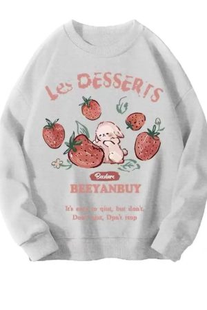 New Style Trends - Aesthetic Strawberry Bunny Chocolate Sweatshirt - Outfit Ideas
