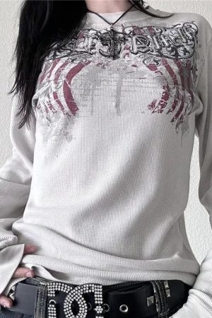 New Style Trends - Alt Angel Graphic Waffle Top - Outfit Ideas