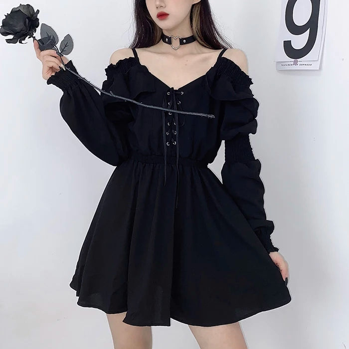 New Style Trends - Alt Black Long Sleeve Gothic Dress - Outfit Ideas