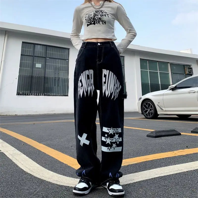 New Style Trends - Alt Black Star Print High Waist Jeans - Outfit Ideas New Style Trends - Alt Black Star Print High Waist Jeans - Outfit Ideas