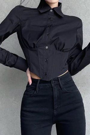 New Style Trends - Alt Corset Button-Up Blouse - Outfit Ideas