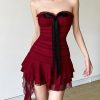 New Style Trends - Alt Crimson Ruffle Strapless Dress - Outfit Ideas
