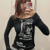 New Style Trends - Alt Distorted Text Print Long Sleeve Top - Outfit Ideas