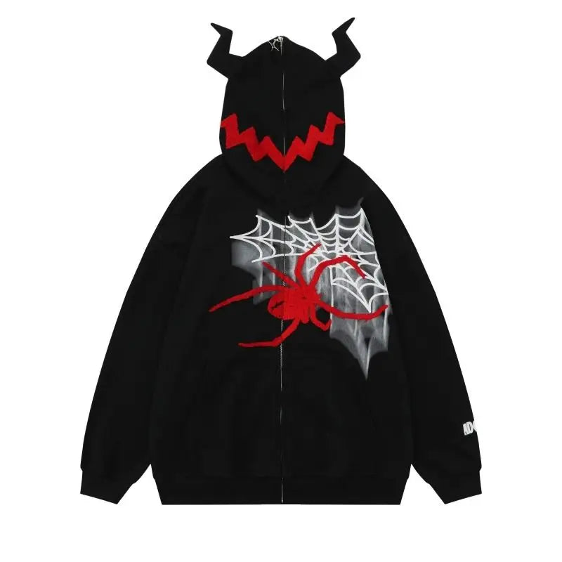 New Style Trends - Alt Edgy Devil Spider Zip Hoodie - Outfit Ideas