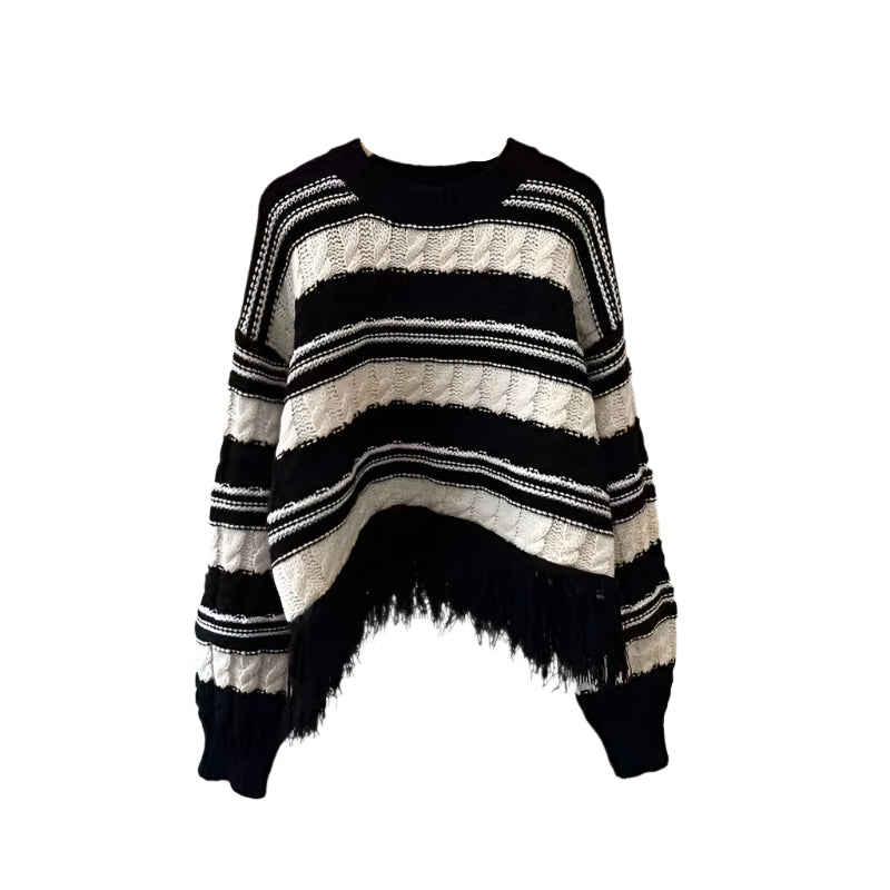 New Style Trends - Alt Grunge Fringe Striped Sweater - Outfit Ideas