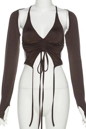 New Style Trends - Alt Mocha Ruched Tie-Up Top - Outfit Ideas