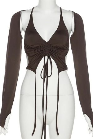 New Style Trends - Alt Mocha Ruched Tie-Up Top - Outfit Ideas
