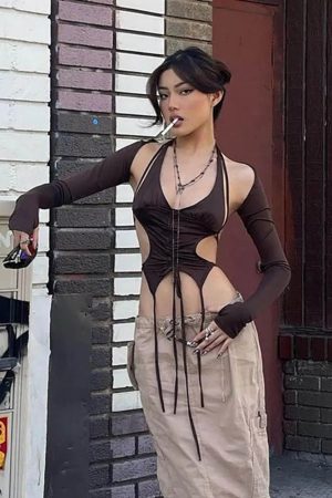 New Style Trends - Alt Mocha Ruched Tie-Up Top - Outfit Ideas