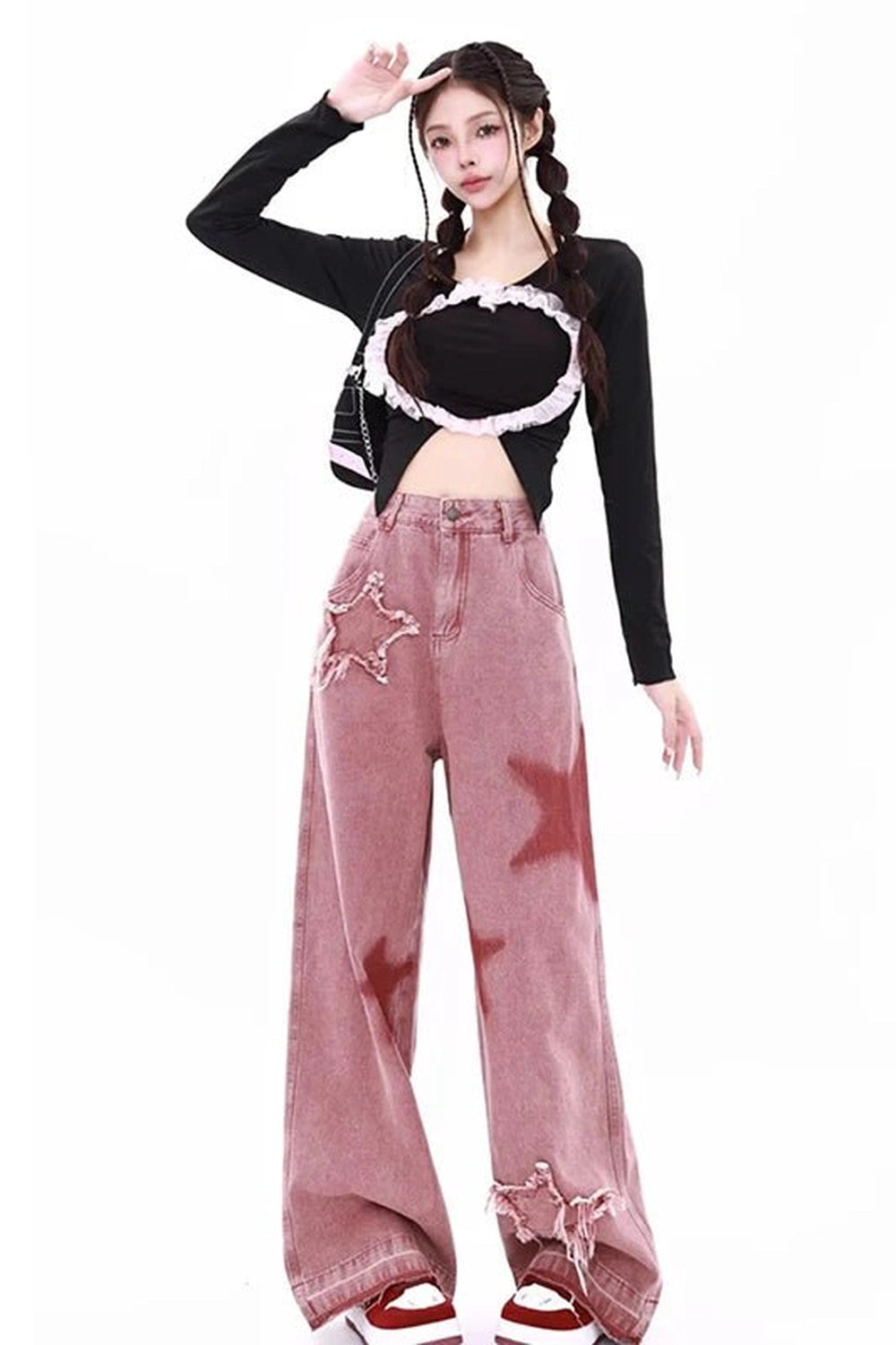 New Style Trends - Alt Pink High-waisted Wide Leg Jeans - Outfit Ideas
