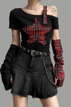New Style Trends - Alt Punk Plaid Star Crop Top - Outfit Ideas