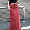 New Style Trends - Alt Red Denim Elegance Floor-Length Skirt - Outfit Ideas