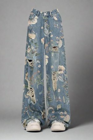 New Style Trends - Alt Retro Floral Wide-Leg Jeans - Outfit Ideas