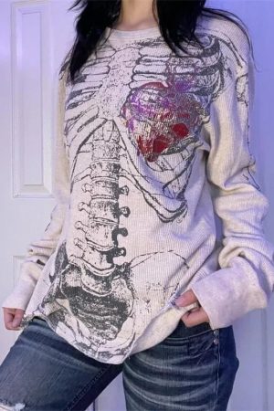 New Style Trends - Alt Skeleton Print Waffle Knit Top - Outfit Ideas